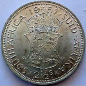 Two and Half Shillings, South Africa, 1957, Silver