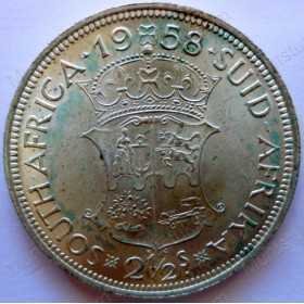 Two and Half Shillings, South Africa, 1958, Silver