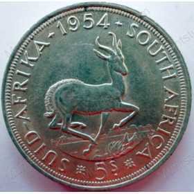 Five Shillings, South Africa, 1954, Silver Reverse