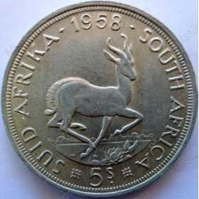 Five Shillings, South Africa, 1958, Silver