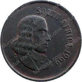 One Cent(English), South Africa, 1966, Bronze