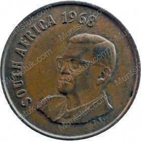 One Cent(English), South Africa, 1968, Bronze