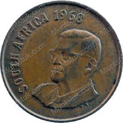 One Cent(English), South Africa, 1968, Bronze