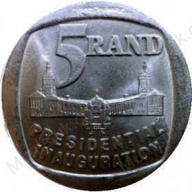 R5, South Africa, 1994, Nickel-plated Copper - Presidential Inauguration reverse