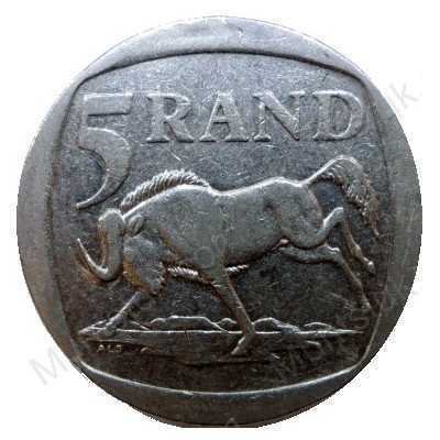 Five Rand, South Africa, 1999, Nickel plated Copper