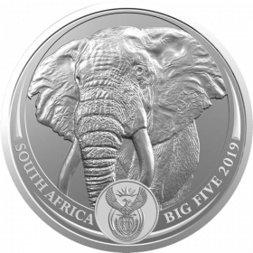 1oz South Africa, Big Five Elephant, 2019, Silver, Obverse