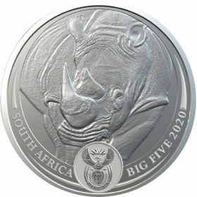 1oz South Africa, Big Five Rhino, 2020, Silver, Obverse