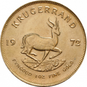 1oz Krugerrand, South Africa, 1972, Gold, Reverse