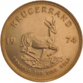 1oz Krugerrand, South Africa, 1974, Gold, Reverse