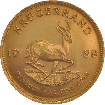 1oz Krugerrand, South Africa, 1988, Gold, Reverse
