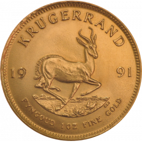 1oz Krugerrand, South Africa, 1991, Gold, Reverse