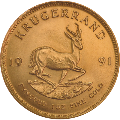 1oz Krugerrand, South Africa, 1991, Gold, Reverse
