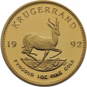 1oz Krugerrand, South Africa, 1992, Gold, Reverse