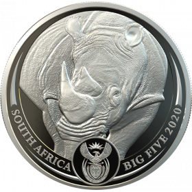 1oz R20, South Africa, 2020, Platinum, Big 5 - Rhino, Reverse