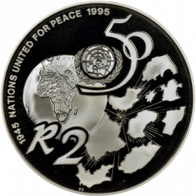 R2, South Africa, 1995, Silver - United Nations, Reverse
