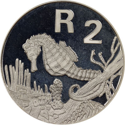 2 Rand, South Africa, 1997, Silver, Reverse, Proof - Sea Horse