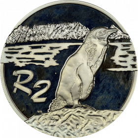 2 Rand, South Africa, 1998, Silver, Reverse, Proof - Jackass Penguin