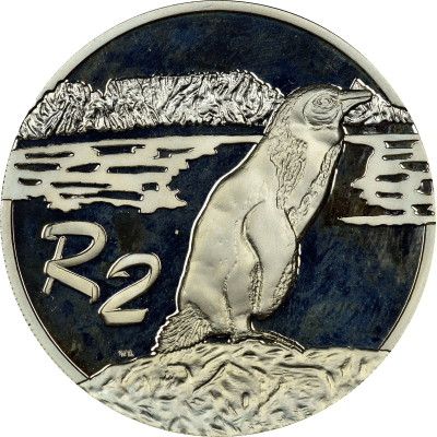 2 Rand, South Africa, 1998, Silver, Reverse, Proof - Jackass Penguin
