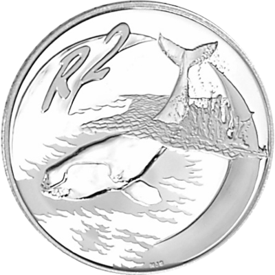 2 Rand, South Africa, 2002, Silver, Reverse, Proof - Whales