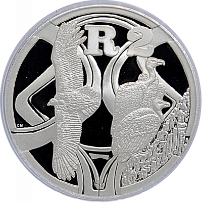 2 Rand, South Africa, 2005, Silver, Reverse, Proof - Vultures