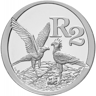 2 Rand, South Africa, 2006, Silver, Reverse, Proof - Secretary Bird