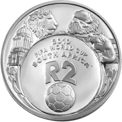 2 Rand, South Africa, 2007, Silver, Reverse, Proof - World Cup Soccer
