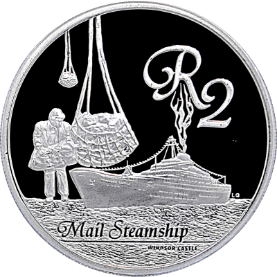 2 Rand, South Africa, 2010, Silver, reverse, Proof - Mail Steamship