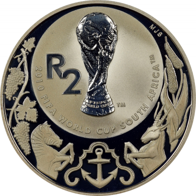 2 Rand, South Africa, 2010, Silver, reverse,  Proof - World Cup Soccer