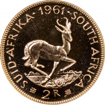 2 Rand, South Africa, 1961, Reverse, Gold