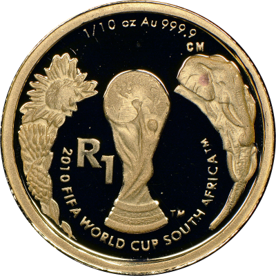 2010 World Cup Soccer, Reverse (R1, 1/10 oz, 24 ct gold)