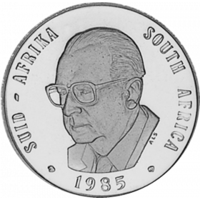 One Rand, South Africa, 1985, Nickel - President Viljoen