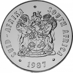 One Rand, South Africa, 1987,  Obverse, Nickel