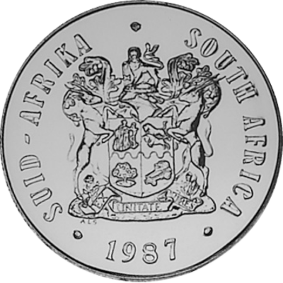 One Rand, South Africa, 1987,  Obverse, Nickel