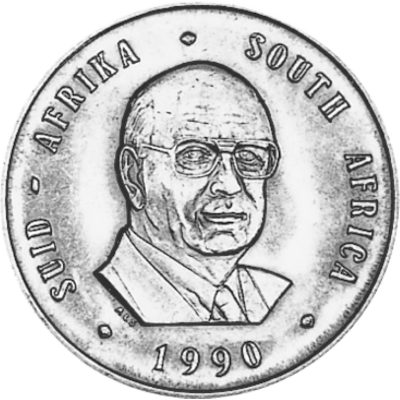 One Rand, South Africa, 1990, Obverse, Nickel - President Botha