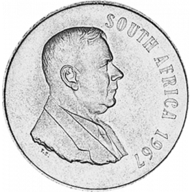 One Rand, South Africa, 1967, Silver, Obverse - President Verwoerd