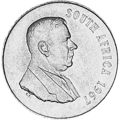One Rand, South Africa, 1967, Silver, Obverse - President Verwoerd