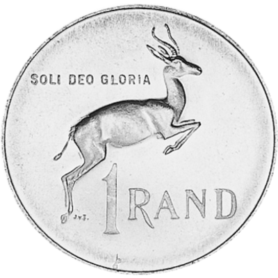 One Rand, South Africa, 1971, Silver, Reverse