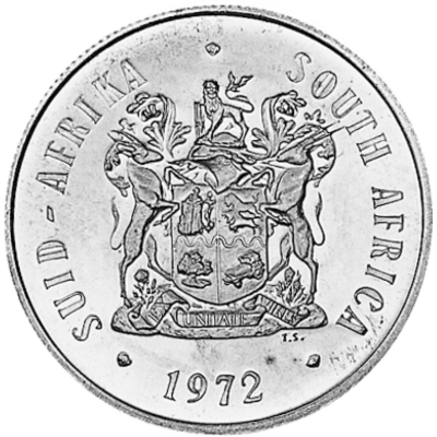 One Rand, South Africa, 1972, Obverse, Silver