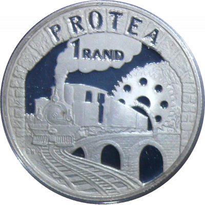 R1, South Africa, Protea 1995, Rerverse, Silver - Railway Centennial