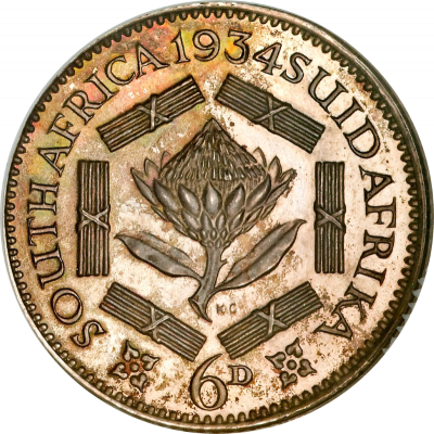 SixPence, South Africa, 1931, Silver, Reverse