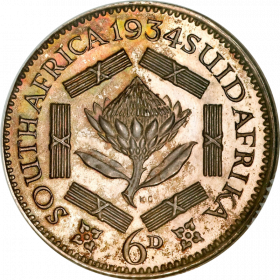 SixPence, South Africa, 1932, Silver, Reverse