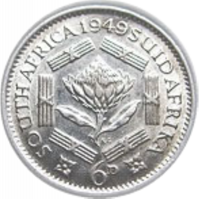 SixPence, South Africa, 1939, Silver, Reverse