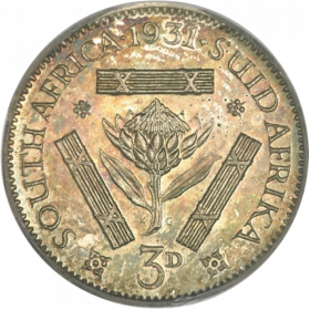 Threepence, South Africa, 1931, Silver, Reverse