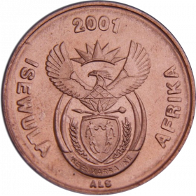 One Cent, South Africa, 2001, Copper plated Steel Obverse