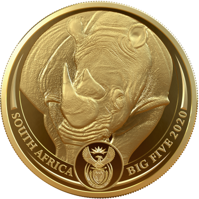 1oz Big Five Rhino, 2020, Gold Reverse
