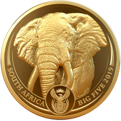 1oz Big Five Elephant, South Africa, 2019, Gold - Reverse