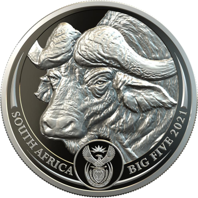 1oz R20, South Africa, 2021, Platinum, Big 5 - Buffalo Obverse