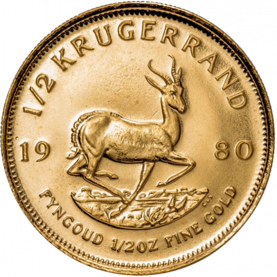 1/2OZ KRUGERRAND, SOUTH AFRICA, 1980, GOLD, Reverse
