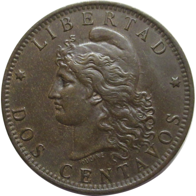 Argentine, 1888, 2 Centavos, Bronze, Reverse