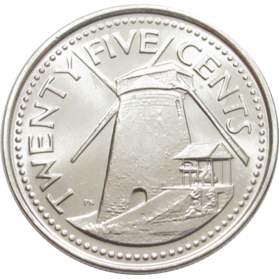 Barbados, 2008, 25 Cents, Iron, Reverse